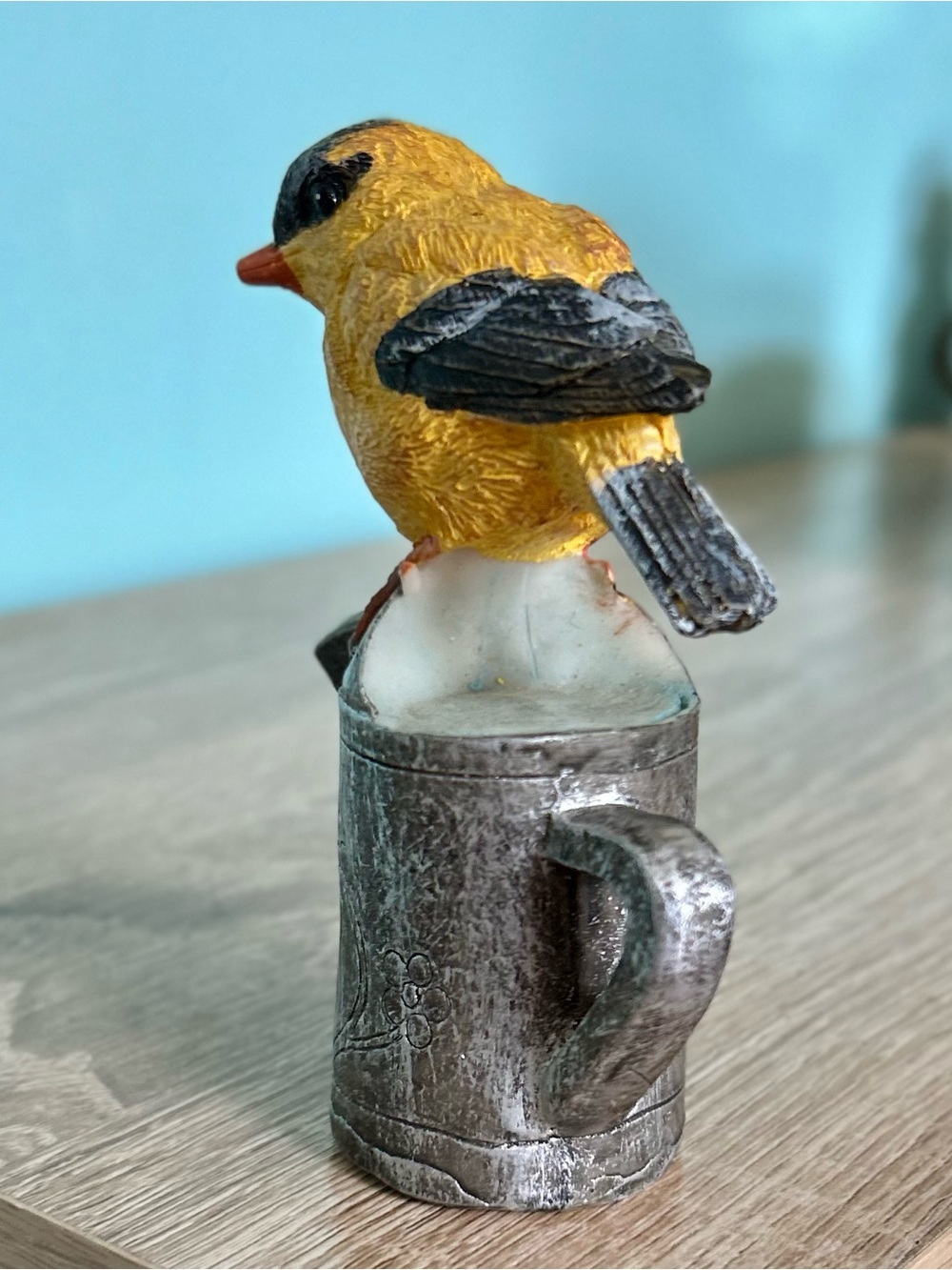 Vintage Bird Figurine with Bird Balancing on Watering Can - Picture 2 of 6